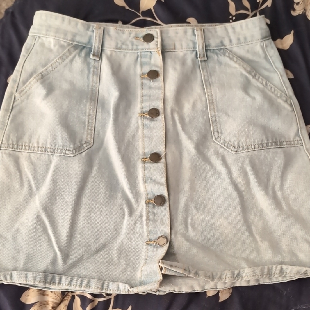 Light Blue Denim Button-Front Skirt